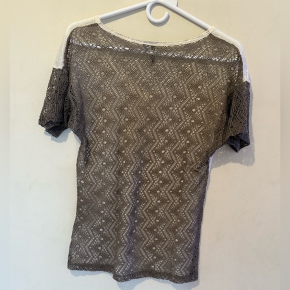 BKE white and taupe knit top with crocheted back - Picture 3 of 4
